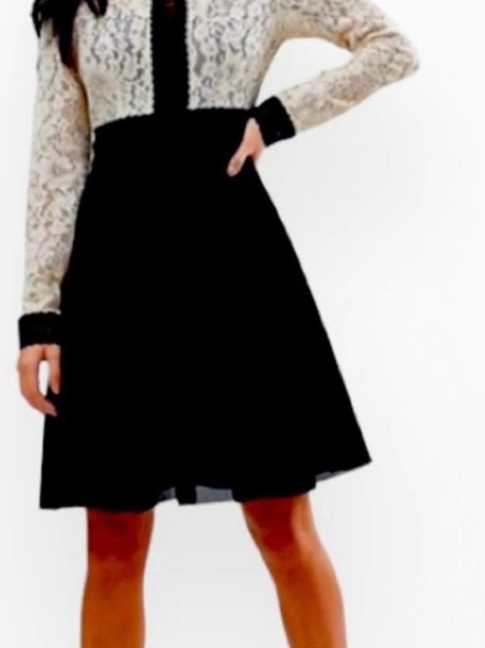 Little Mistress Dress All Over Lace Top Skater Skirt Black Cream Sz 2NWT